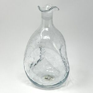 MCM Vintage Blenko #49 Clear Crackle Pinched Glass Decanter **No Stopper**
